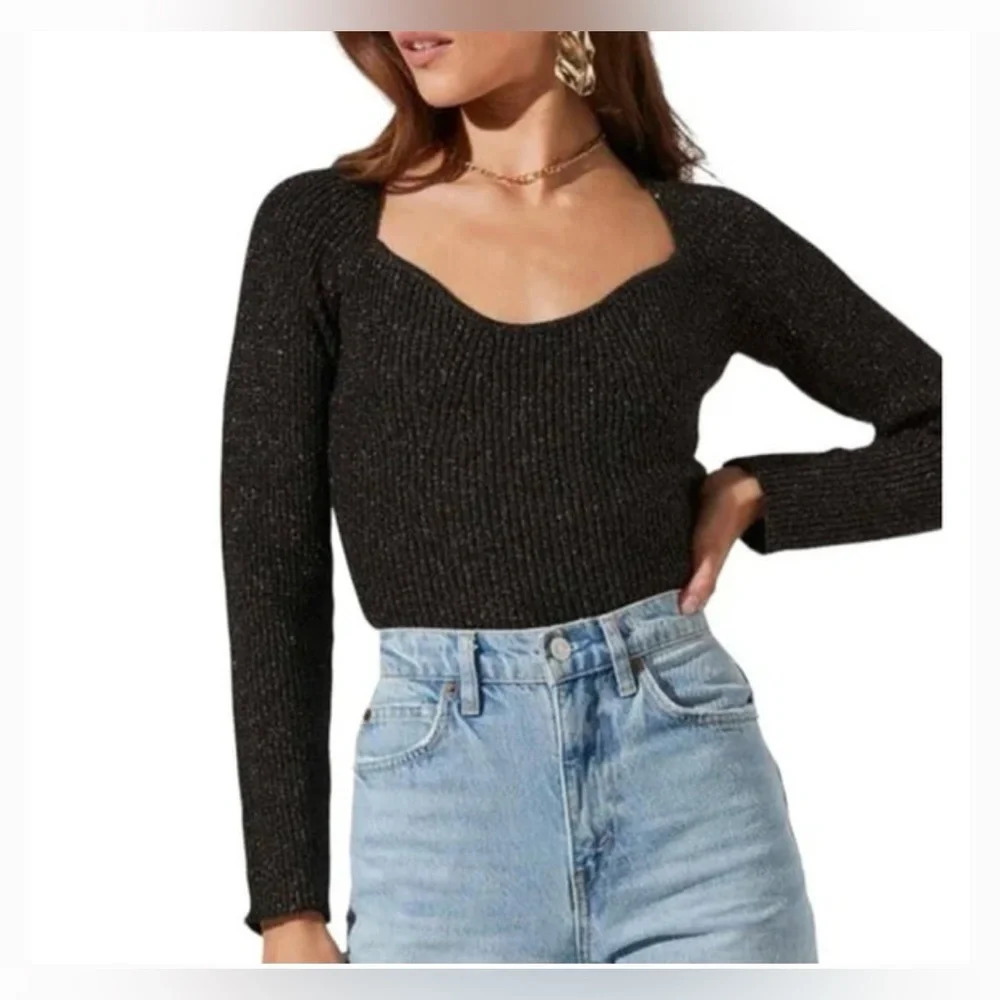 ASTR Long Sleeve Sweetheart Metallic Gold and Black sweater